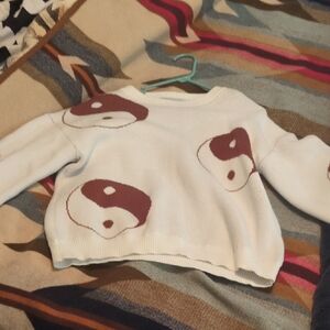 White Sweater with Brown Yin Yang Design